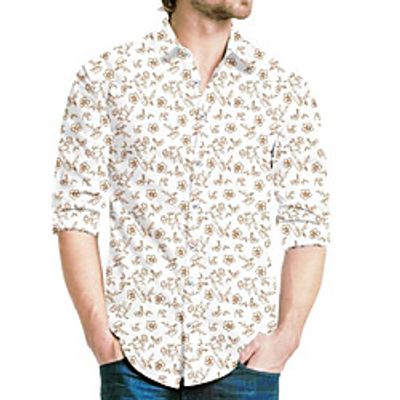 Men's Shirt 3D Print Floral Turndown Street Casual Button-Down Print Long Sleeve Tops Casual Fashion Breathable Beige Lightinthebox
