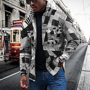 Men's Jacket Breathable Outdoor Single Breasted Geometric 3D Printed Graphic Turndown Streetwear Jacket Outerwear Long Sleeve Pocket Spring Lightinthebox