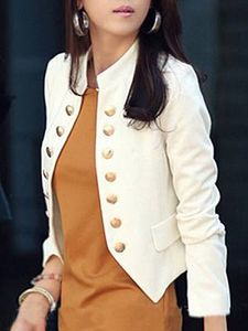 Ladylike Double Breasted Band Collar Blended Plain Blazer