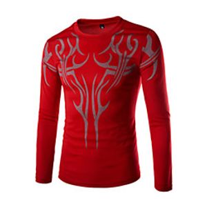 Men's Tunic Plain Print Long Sleeve Casual Tops Comfortable Red Lightinthebox