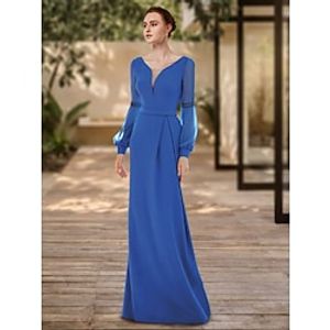 Sheath  Column Evening Gown Elegant Dress Formal Floor Length Long Sleeve V Neck Stretch Chiffon with Pleats 2023 Lightinthebox