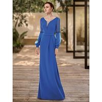 Sheath  Column Evening Gown Elegant Dress Formal Floor Length Long Sleeve V Neck Stretch Chiffon with Pleats 2023 Lightinthebox - thumbnail