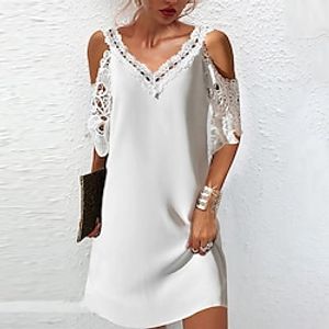 Women's T Shirt Dress Tee Dress Shift Dress Mini Dress Black Gray White Half Sleeve Heart Lace Spring Summer V Neck Modern 2022 S M L XL XXL 3XL 4XL 5XL Lightinthebox