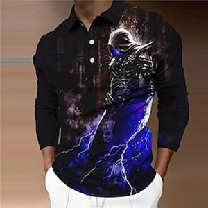 Men's Polo Shirt Golf Shirt Graphic Prints Monster Turndown Blue Red 3D Print Outdoor Street Long Sleeve Button-Down Print Clothing Apparel Fashion Cool Designer Punk  Gothic Lightinthebox