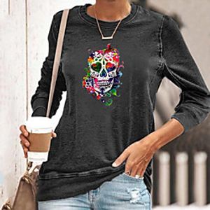 Women's Halloween T shirt Floral Graphic Skull Print Round Neck Halloween Tops Blue Yellow Green miniinthebox