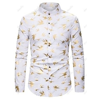 Men's Shirt Hot Stamping Graphic Bird Turndown Street Casual Button-Down Print Long Sleeve Tops Casual Fashion Breathable Comfortable White Lightinthebox