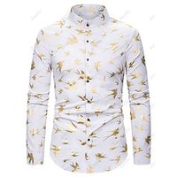 Men's Shirt Hot Stamping Graphic Bird Turndown Street Casual Button-Down Print Long Sleeve Tops Casual Fashion Breathable Comfortable White Lightinthebox - thumbnail