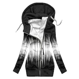 Women's Hoodied Jacket Causal Zipper Color Gradient Comfortable Fashion Regular Fit Outerwear Long Sleeve Fall Black And White S miniinthebox