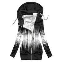 Women's Hoodied Jacket Causal Zipper Color Gradient Comfortable Fashion Regular Fit Outerwear Long Sleeve Fall Black And White S miniinthebox - thumbnail