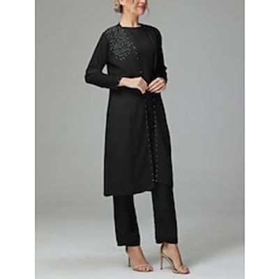 Jumpsuits Mother of the Bride Dress Wedding Guest Elegant Jewel Neck Ankle Length Stretch Chiffon Long Sleeve with Sequin 2023 Lightinthebox