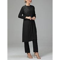 Jumpsuits Mother of the Bride Dress Wedding Guest Elegant Jewel Neck Ankle Length Stretch Chiffon Long Sleeve with Sequin 2023 Lightinthebox - thumbnail