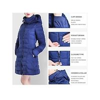 Women's Quilted Parka Long Puffer Jacket Hooded Winter Coat Windproof Thermal Warm Heated Jacket Zipper Outerwear with Pockets Long Sleeve Fall Light Blue Black Royal Lightinthebox - thumbnail