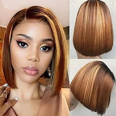 427 Highlight Bob Wig 13x4 Lace Frontal Wig Human Hair 150% Density Ombre Short Bob Wigs Human Hair Pre Plucked Straight Bob Wig Human Hair for Black Women Lightinthebox