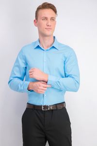 Mens Slim Fit Non Iron Herringbone Dress Shirt  Lake Blue