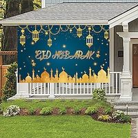 Large Eid Mubarak Party Decorations Blue and Gold Ramadan Mubarak Backdrop Banner Muslim Ramadan Banner Photo Booth Backdrop for Eid Mubarak Indoor and Outdoor Home Decor Lightinthebox - thumbnail