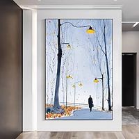 Wall Art Winter Oil Painting On Canvas Handpainted A Man Walk On The Street Handmade Winter Landscape Original Painting Home Wall Art Gifts No Frame miniinthebox - thumbnail