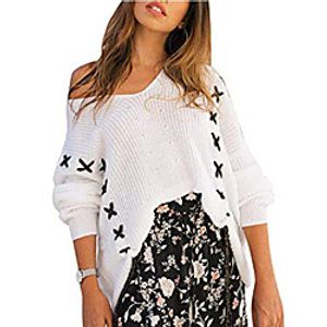 Women's Pullover Sweater Knitted Color Block Stylish Casual Soft Long Sleeve Sweater Cardigans V Neck Fall Winter White miniinthebox