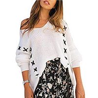 Women's Pullover Sweater Knitted Color Block Stylish Casual Soft Long Sleeve Sweater Cardigans V Neck Fall Winter White miniinthebox - thumbnail