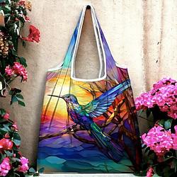 Women's Tote Shoulder Bag Hobo Bag Polyester Shopping Daily Holiday Print Large Capacity Foldable Lightweight Bird Yellow Blue Rainbow Lightinthebox