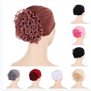 Woman Big Flower India Hat Beanie Turban Hair Accessories Elastic Cloth Hair Bands Hat Chemo Beanie Ladies Muslim Solid Hair Loss Cap Lightinthebox