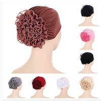 Woman Big Flower India Hat Beanie Turban Hair Accessories Elastic Cloth Hair Bands Hat Chemo Beanie Ladies Muslim Solid Hair Loss Cap Lightinthebox - thumbnail