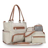 Little Story Diaper Bag Set Of 6 With Hooks - Ivory AL_DPS6_IV