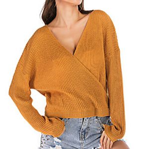 Women's Sweater Knitted Solid Color Stylish Long Sleeve Sweater Cardigans V Neck Fall Yellow Lightinthebox