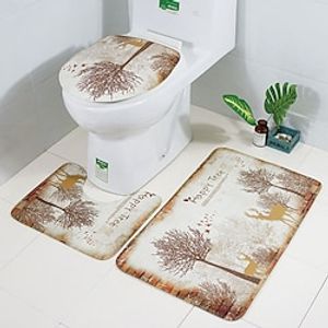 3pcs Eiffel Tower Milu Deer ForestPrint Bathroom Mat Set Toilet Cover Flannel Soft Seat Lid Cover Pedestal Rug Carpet Lightinthebox