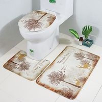 3pcs Eiffel Tower Milu Deer ForestPrint Bathroom Mat Set Toilet Cover Flannel Soft Seat Lid Cover Pedestal Rug Carpet Lightinthebox - thumbnail