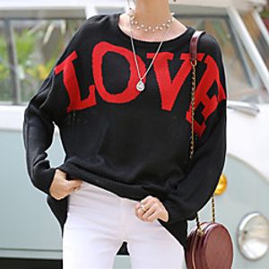 Women's Pullover Sweater Modern Style LOVE Active Casual Long Sleeve Oversized Sweater Cardigans Round Neck Fall Spring White Black Lightinthebox