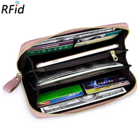 RFID Women Genuine Leather Floral Embossed Long Wallet - thumbnail