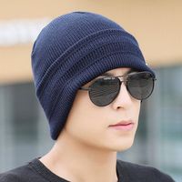 Solid Knitted Stripe Beanie Hat