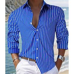 Men's Dress Shirt Regular Fit Long Sleeve Lapel Striped Cotton Blend Blue 2023 Lightinthebox