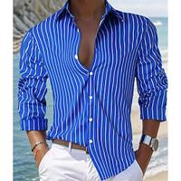 Men's Dress Shirt Regular Fit Long Sleeve Lapel Striped Cotton Blend Blue 2023 Lightinthebox - thumbnail