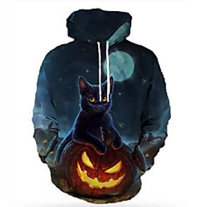 Men's Unisex Pullover Hoodie Sweatshirt Cat Graphic Prints Print Daily Sports 3D Print 3D Print Casual Hoodies Sweatshirts  Blue miniinthebox