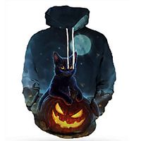 Men's Unisex Pullover Hoodie Sweatshirt Cat Graphic Prints Print Daily Sports 3D Print 3D Print Casual Hoodies Sweatshirts  Blue miniinthebox - thumbnail