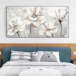 Hand painted gold foil flower painting handmade White Flower Oil Painting on Canvas Large Wall Art Custom Painting Abstract Floral Wall Art Minimalist Living Room Home Decor Gift Lightinthebox