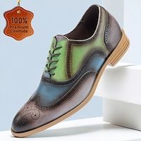 Men's Oxfords Formal Shoes Dress Shoes British Gentleman Office Career Party Evening Leather Italian Full-Grain Cowhide Comfortable Slip Resistant Lace-up Green Lightinthebox