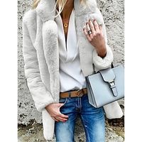 Women's Fleece Jacket Teddy Coat Warm Breathable Street Daily Wear Vacation Going out Fleece Lined Open Front Turndown Casual Street Style Plain Regular Fit Outerwear Long Sleeve Fall Winter White Lightinthebox - thumbnail