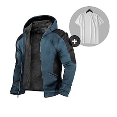 Men's Hoodie Full Zip Hoodie Hoodies T shirt Tee Set Sherpa Linend Navy Blue Hooded Plain 2 Piece Color Block Sports  Outdoor Daily Holiday Vintage Streetwear Casual Clothing Apparel Hoodies Lightinthebox