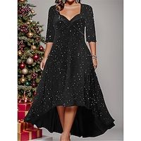 Women's Plus Size Black Dress Velvet Dress Prom Dress Long Dress Maxi Dress Black 34 Length Sleeve Plain Plus High Low Spring Fall Winter Square Neck A-line Wedding Guest Evening Party Fall Dress L Lightinthebox - thumbnail
