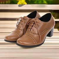 Women's Heels Oxfords Brogue Plus Size Vintage Shoes Party Outdoor Daily Chunky Heel Round Toe Vacation Vintage Fashion Pigskin Lace-up Color Block Black Red Brown Lightinthebox - thumbnail