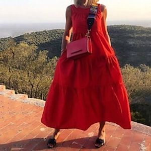 Women's Swing Dress Midi Dress Green Red Sleeveless Pure Color Ruched Pocket Spring Summer Round Neck Casual Vacation 2022 S M L XL XXL miniinthebox