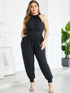 YOINS Plus Size Black Backless Design Halter Jumpsuits