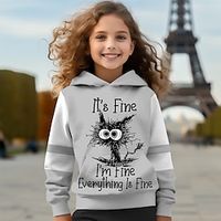 Girls' 3D Cat Letter Hoodie Pullover Pink Long Sleeve 3D Print Spring Fall Active Fashion Cute Polyester Kids 3-12 Years Hooded Outdoor Casual Daily Regular Fit Lightinthebox - thumbnail