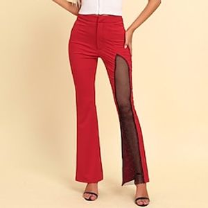 Women's Retro Vintage Casual Culottes Wide Leg Chinos Wide Leg Zipper Patchwork Full Length Pants Casual Streetwear Micro-elastic Solid Color Soft High Waist Black Red S M L Lightinthebox