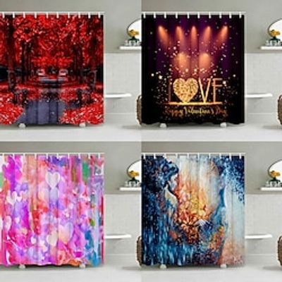 Valentine's Day Bathroom Deco Shower Curtain with Hooks Bathroom Decor Waterproof Fabric Shower Curtain Set with12 Pack Plastic Hooks Lightinthebox