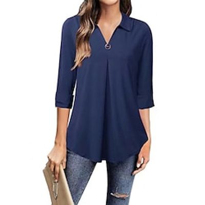 Women's Blouse Shirt Green Blue Purple Plain Long Sleeve Work Business V Neck Regular S Lightinthebox
