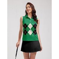 Women's Golf Polo Shirt Green Sleeveless Top Plaid Ladies Golf Attire Clothes Outfits Wear Apparel Lightinthebox