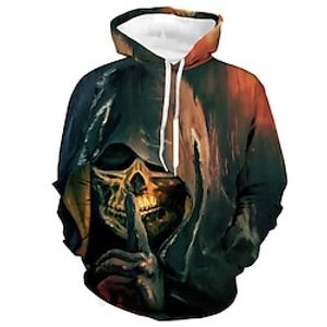 Men's Unisex Pullover Hoodie Sweatshirt Dark Gray Hooded Skull Graphic Prints Print Daily Sports 3D Print Streetwear Designer Casual Spring   Fall Clothing Apparel Hoodies Sweatshirts  Long Sleeve Lightinthebox